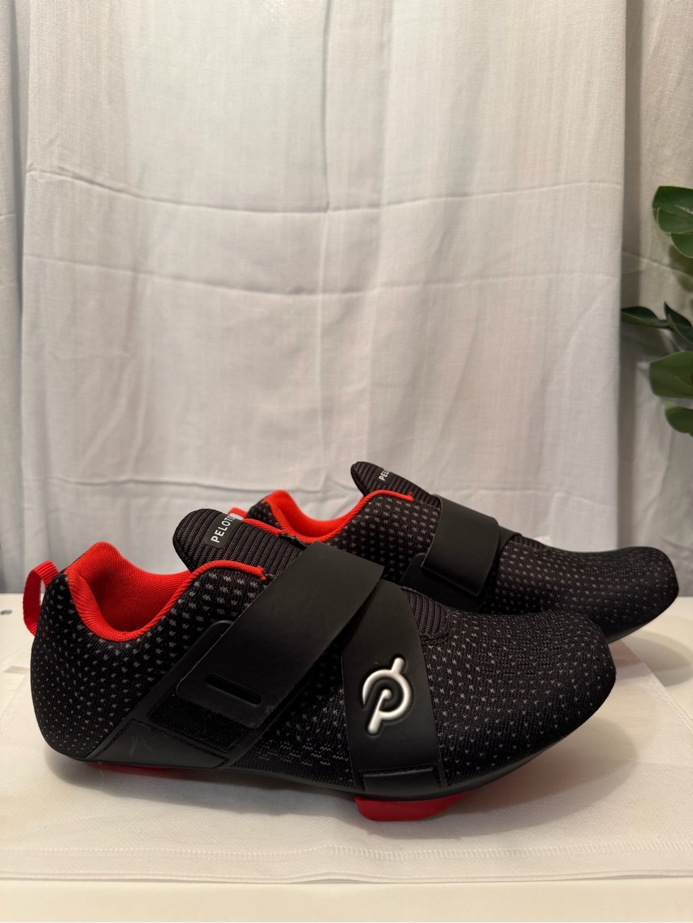 Peloton Black and Red Women’s Cycling Shoes with Strap Closure